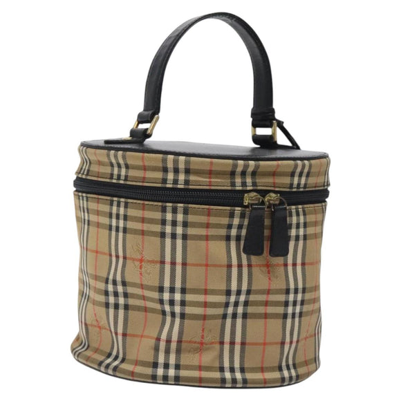 Burberrys Nova Check Hand Bag Canvas Beige Gold Auth 118660