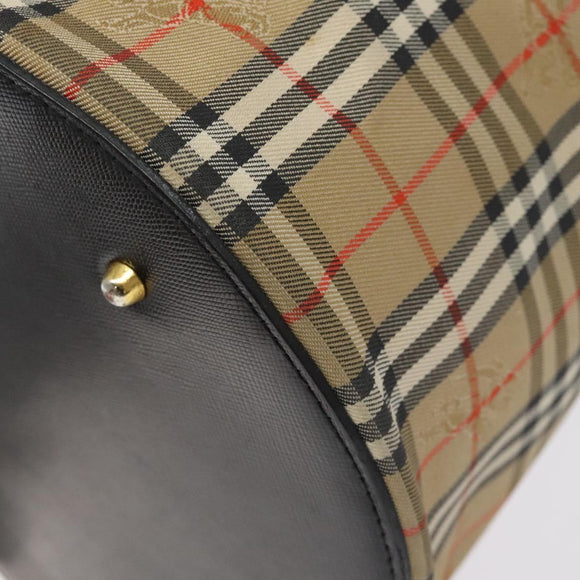 Burberrys Nova Check Hand Bag Canvas Beige Gold Auth 118660