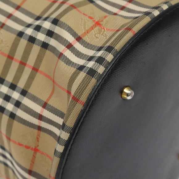Burberrys Nova Check Hand Bag Canvas Beige Gold Auth 118660