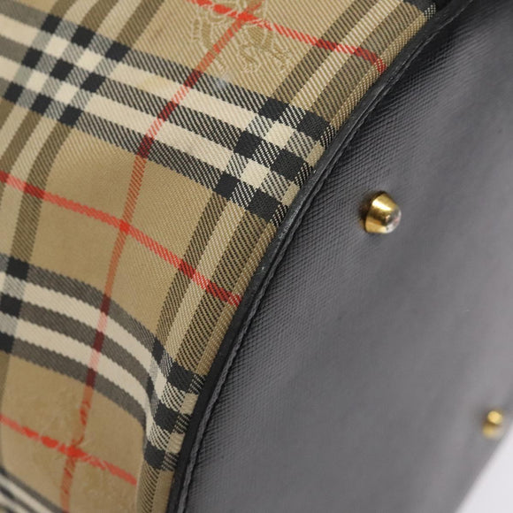 Burberrys Nova Check Hand Bag Canvas Beige Gold Auth 118660
