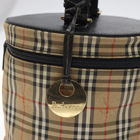 Burberrys Nova Check Hand Bag Canvas Beige Gold Auth 118660