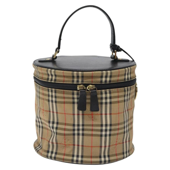 Burberrys Nova Check Hand Bag Canvas Beige Gold Auth 118660