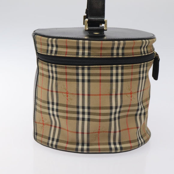 Burberrys Nova Check Hand Bag Canvas Beige Gold Auth 118660