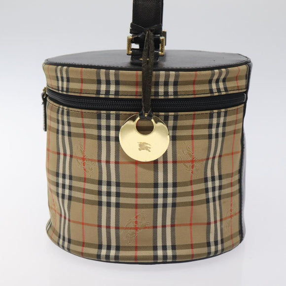 Burberrys Nova Check Hand Bag Canvas Beige Gold Auth 118660