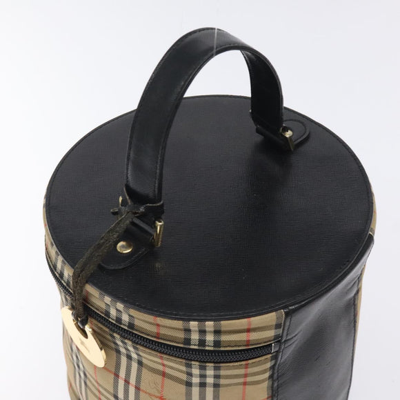 Burberrys Nova Check Hand Bag Canvas Beige Gold Auth 118660