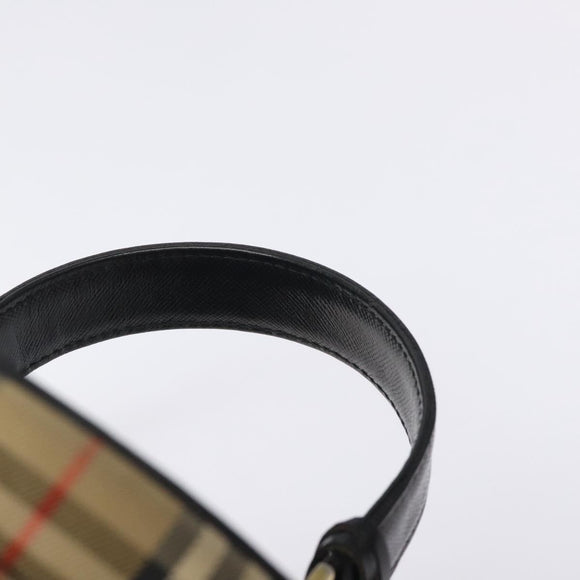 Burberrys Nova Check Hand Bag Canvas Beige Gold Auth 118660