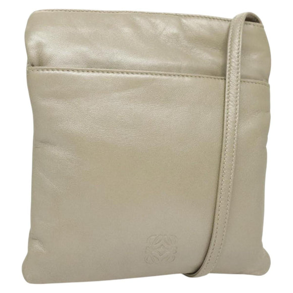 LOEWE Shoulder Bag Leather Gray Gold Auth 118663