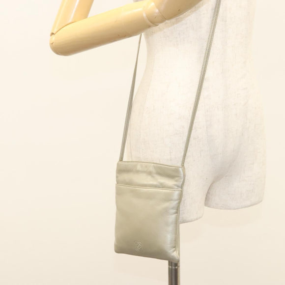 LOEWE Shoulder Bag Leather Gray Gold Auth 118663