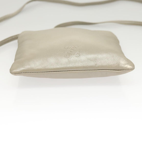 LOEWE Shoulder Bag Leather Gray Gold Auth 118663