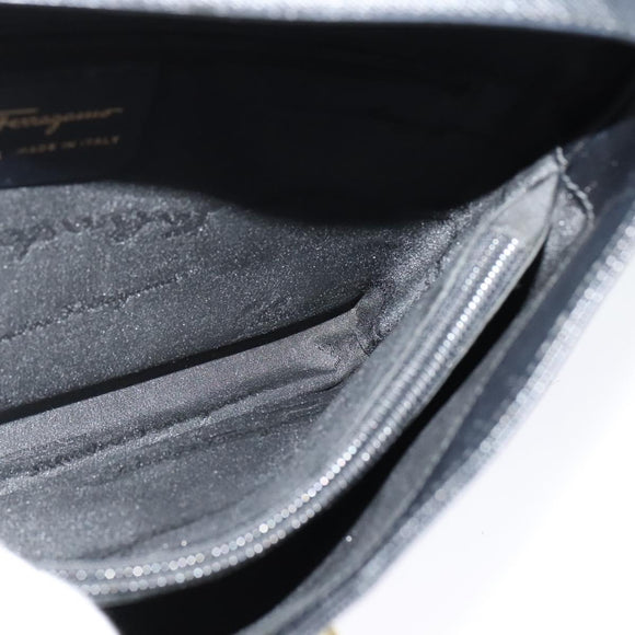 Salvatore Ferragamo Gancini Shoulder Bag Leather Black Gold Auth 118667
