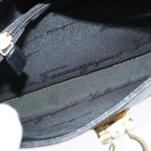 Salvatore Ferragamo Gancini Shoulder Bag Leather Black Gold Auth 118667