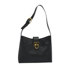 Salvatore Ferragamo Gancini Shoulder Bag Leather Black Gold Auth 118667-2