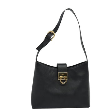 Salvatore Ferragamo Gancini Shoulder Bag Leather Black Gold Auth 118667 - 0