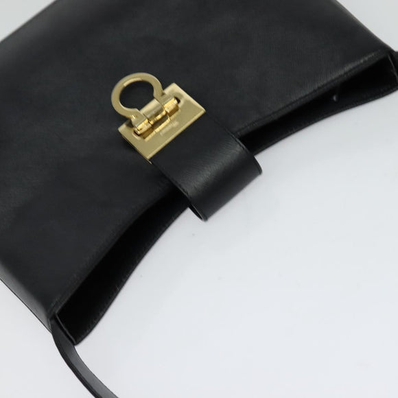 Salvatore Ferragamo Gancini Shoulder Bag Leather Black Gold Auth 118667