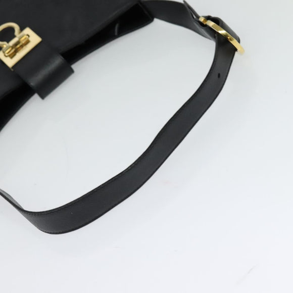 Salvatore Ferragamo Gancini Shoulder Bag Leather Black Gold Auth 118667
