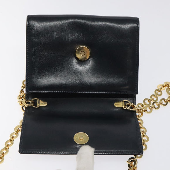 Salvatore Ferragamo Gancini Chain Shoulder Bag Leather Black Gold Auth 118668