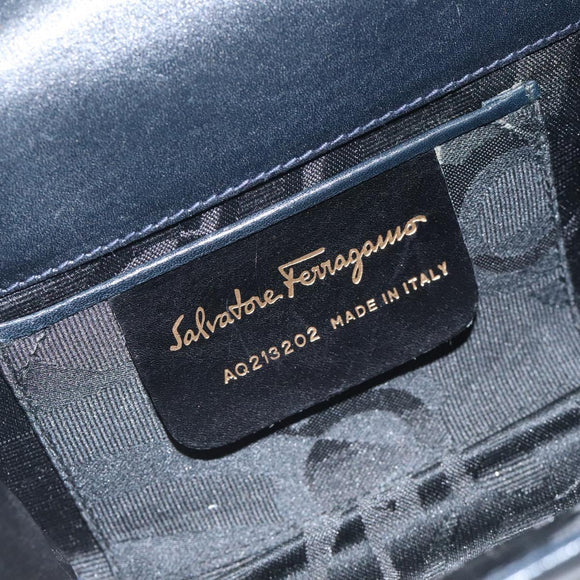 Salvatore Ferragamo Gancini Chain Shoulder Bag Leather Black Gold Auth 118668