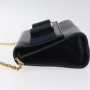 Salvatore Ferragamo Gancini Chain Shoulder Bag Leather Black Gold Auth 118668-4