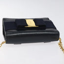 Salvatore Ferragamo Gancini Chain Shoulder Bag Leather Black Gold Auth 118668-6