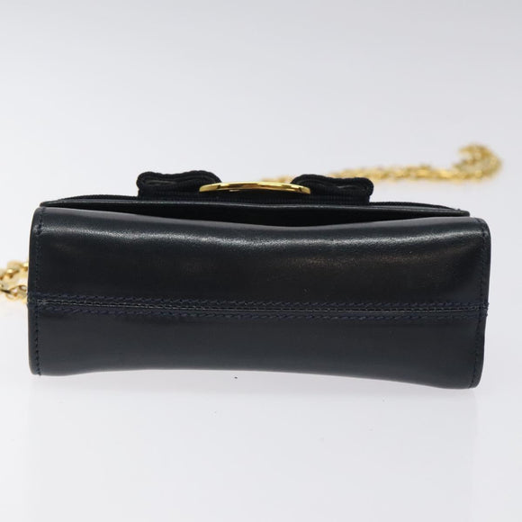 Salvatore Ferragamo Gancini Chain Shoulder Bag Leather Black Gold Auth 118668
