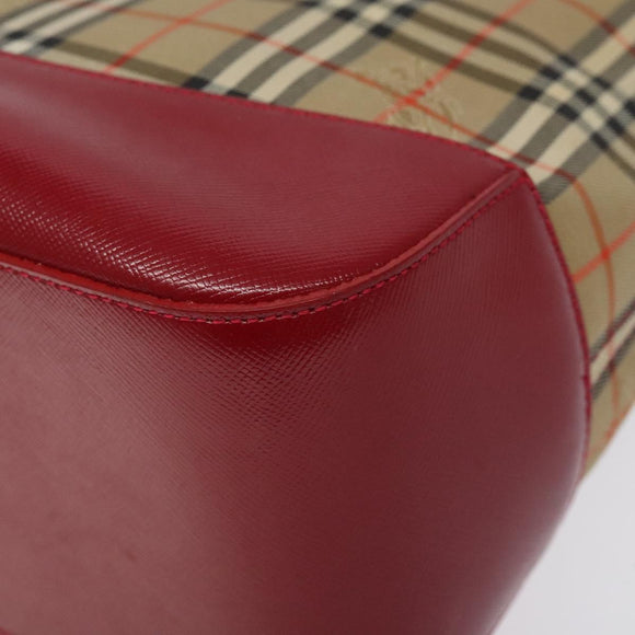 BURBERRY Nova Check Hand Bag Canvas Beige Gold Auth 118669