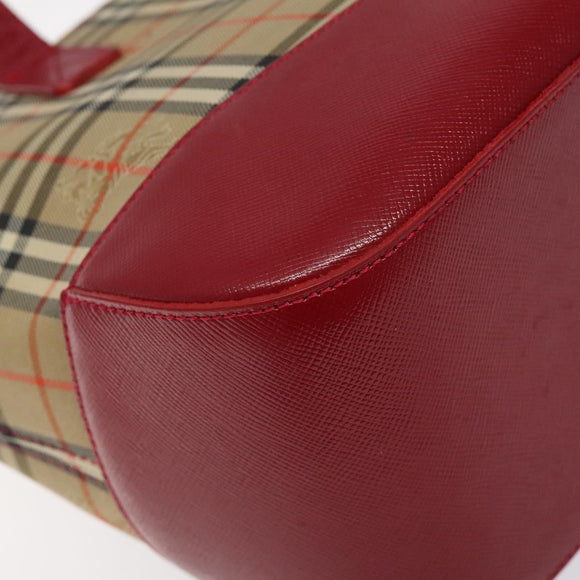 BURBERRY Nova Check Hand Bag Canvas Beige Gold Auth 118669