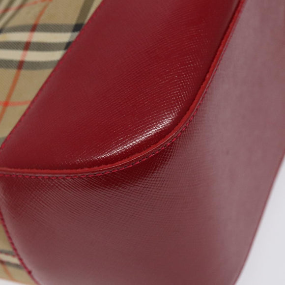 BURBERRY Nova Check Hand Bag Canvas Beige Gold Auth 118669