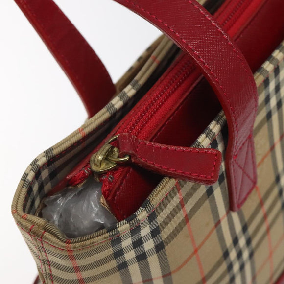 BURBERRY Nova Check Hand Bag Canvas Beige Gold Auth 118669