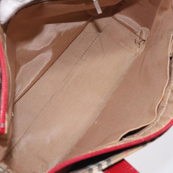 BURBERRY Nova Check Hand Bag Canvas Beige Gold Auth 118669