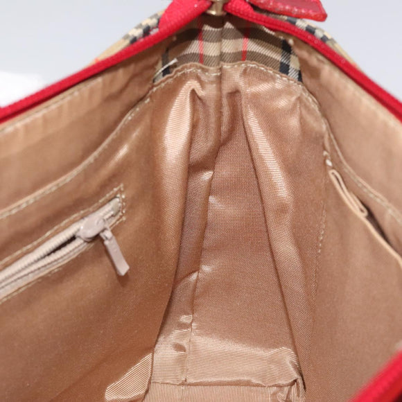 BURBERRY Nova Check Hand Bag Canvas Beige Gold Auth 118669