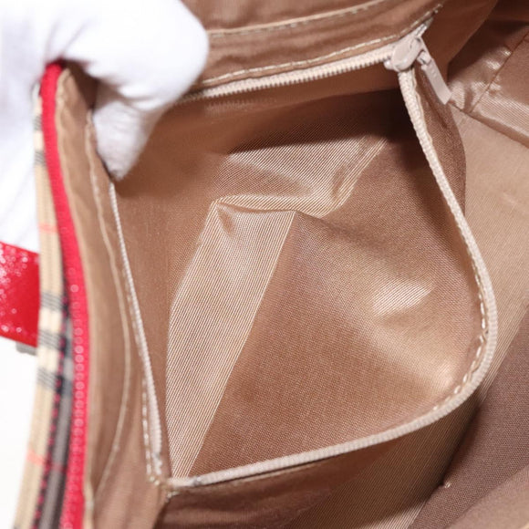 BURBERRY Nova Check Hand Bag Canvas Beige Gold Auth 118669