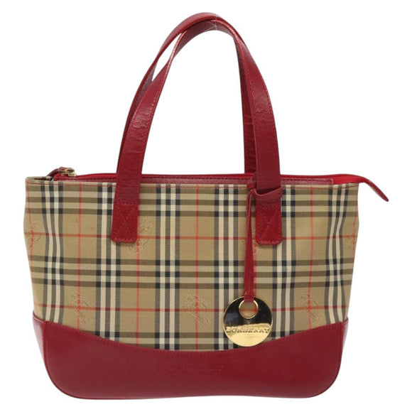BURBERRY Nova Check Hand Bag Canvas Beige Gold Auth 118669