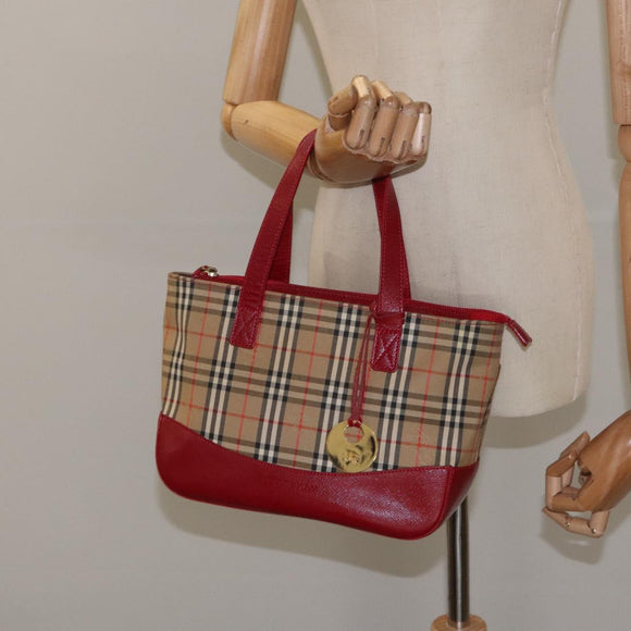 BURBERRY Nova Check Hand Bag Canvas Beige Gold Auth 118669