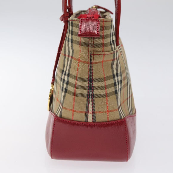 BURBERRY Nova Check Hand Bag Canvas Beige Gold Auth 118669