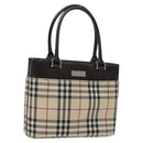 BURBERRY Nova Check Hand Bag Canvas Beige Silver Auth 118670-1