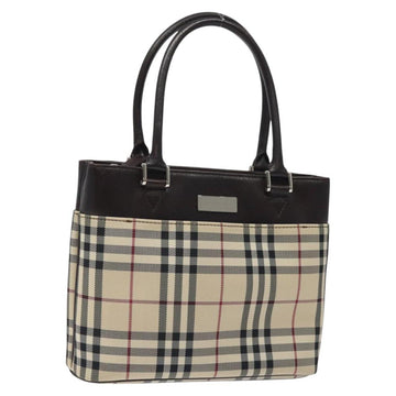 BURBERRY Nova Check Hand Bag Canvas Beige Silver Auth 118670