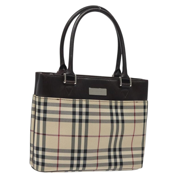 BURBERRY Nova Check Hand Bag Canvas Beige Silver Auth 118670