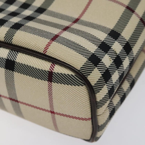 BURBERRY Nova Check Hand Bag Canvas Beige Silver Auth 118670