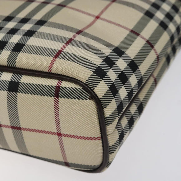 BURBERRY Nova Check Hand Bag Canvas Beige Silver Auth 118670