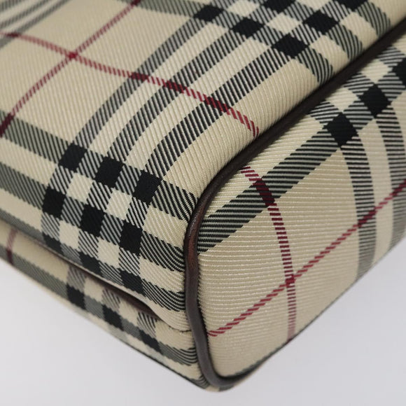 BURBERRY Nova Check Hand Bag Canvas Beige Silver Auth 118670