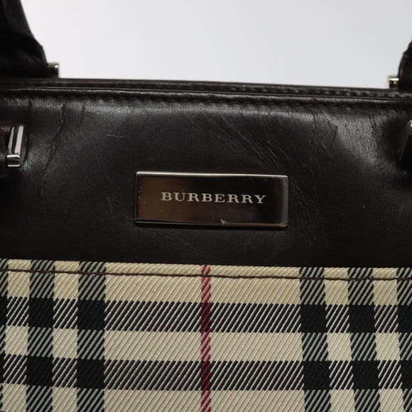 BURBERRY Nova Check Hand Bag Canvas Beige Silver Auth 118670