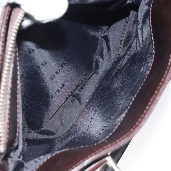 BURBERRY Nova Check Hand Bag Canvas Beige Silver Auth 118670