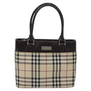 BURBERRY Nova Check Hand Bag Canvas Beige Silver Auth 118670-13