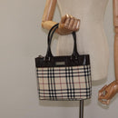BURBERRY Nova Check Hand Bag Canvas Beige Silver Auth 118670-21