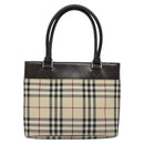 BURBERRY Nova Check Hand Bag Canvas Beige Silver Auth 118670-2