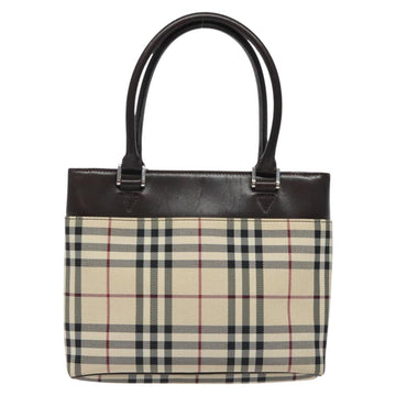 BURBERRY Nova Check Hand Bag Canvas Beige Silver Auth 118670 - 0