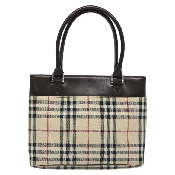 BURBERRY Nova Check Hand Bag Canvas Beige Silver Auth 118670