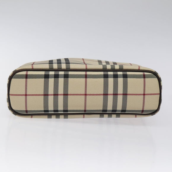 BURBERRY Nova Check Hand Bag Canvas Beige Silver Auth 118670