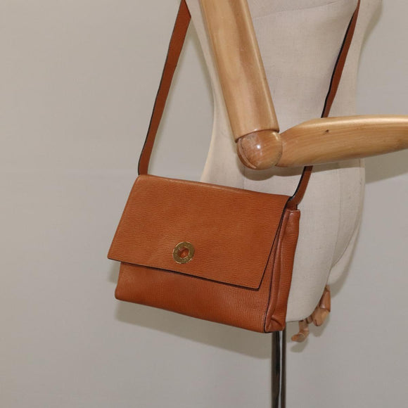 CELINE Shoulder Bag Leather Brown Gold Auth 118671