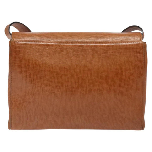 CELINE Shoulder Bag Leather Brown Gold Auth 118671